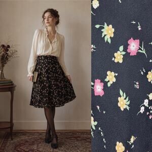 Jones New York Womens 100% Silk Knee Length Circle Skirt Size 16 Floral Romantic